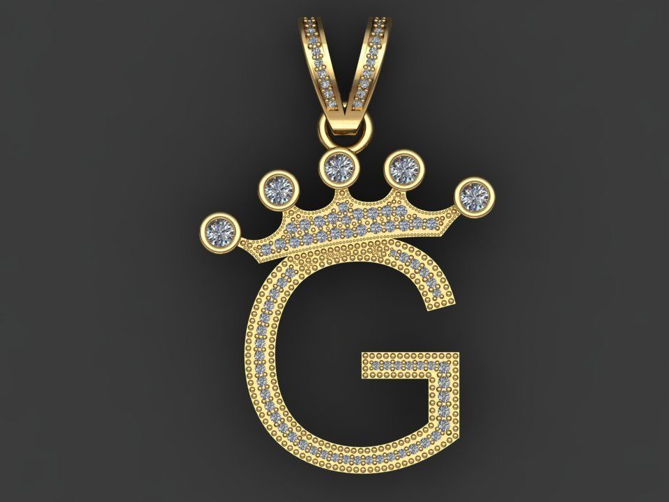 G letter pendant 3D print model_17