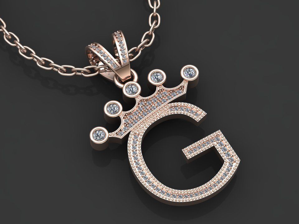 G letter pendant 3D print model_3