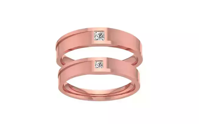 Princess Cut Diamond Couple Band 3dm STL OBJ FBX Render Details