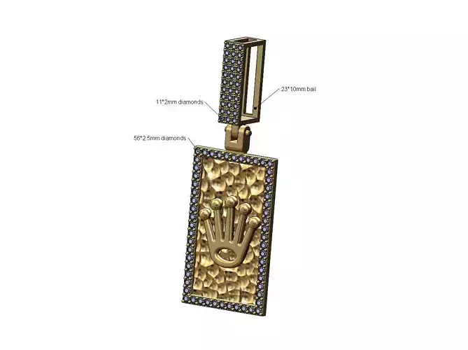 Hammered Watch crown Iced bail Diamond pendant
