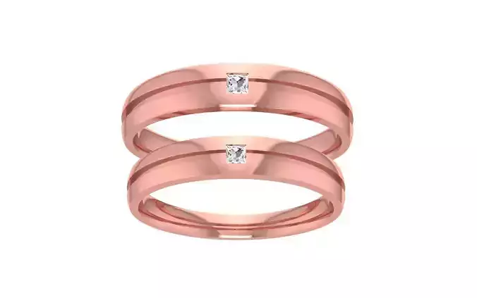 Princess Cut Solitaire Matching Couple Band 3dm STL OBJ FBX 