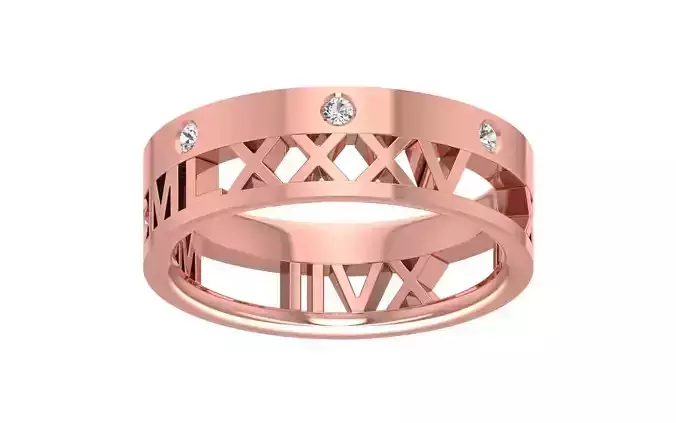 Roman Number Round Diamond Wedding Band 3dm STL OBJ FBX Render  3D print model