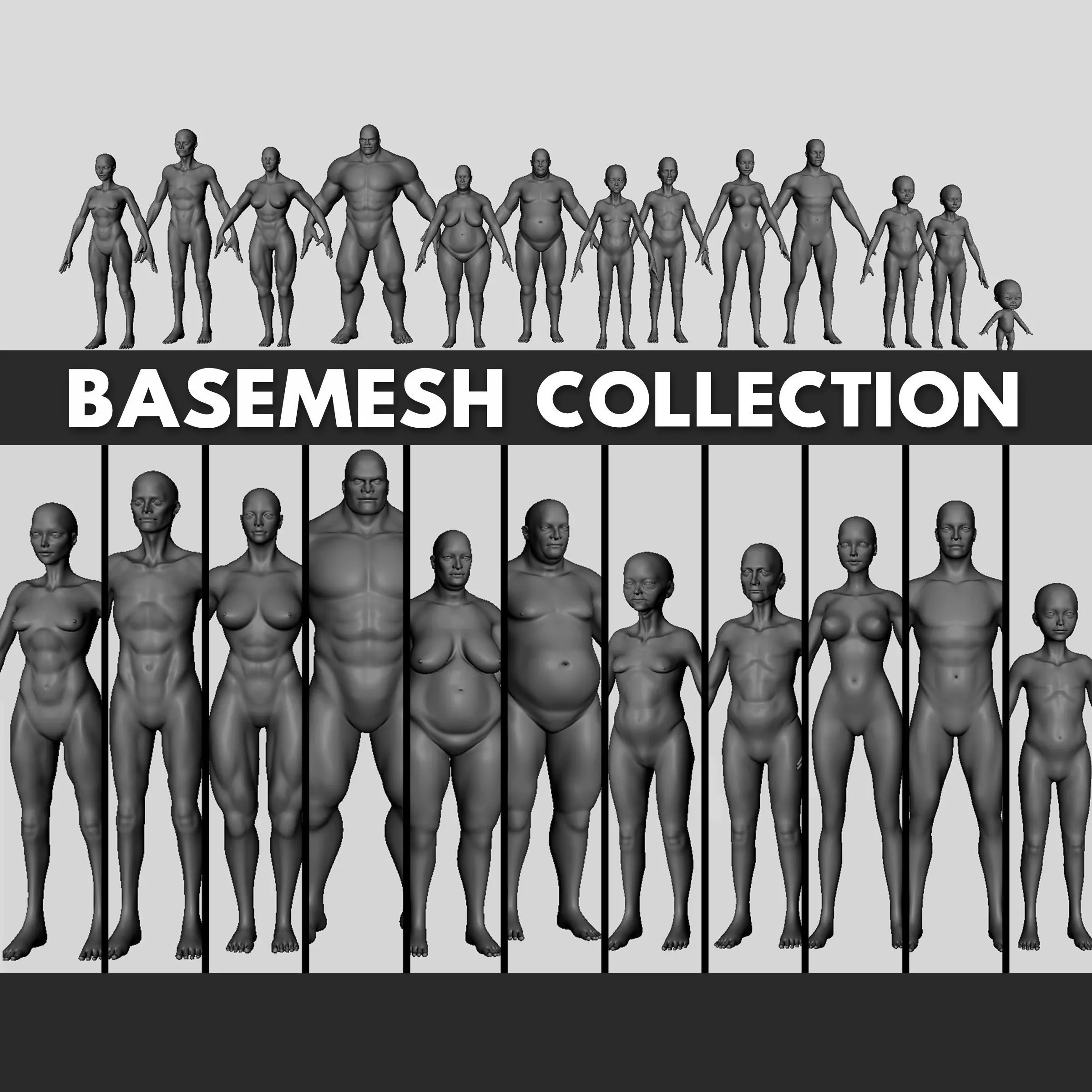 13 BaseMesh Pack Low-poly 3D model_0