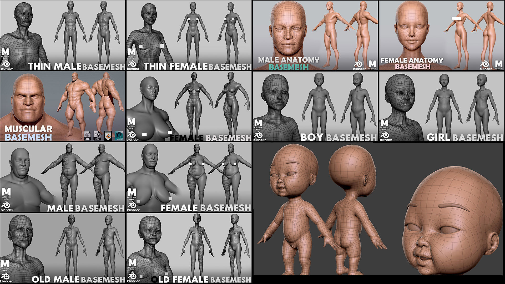 13 BaseMesh Pack Low-poly 3D model_4