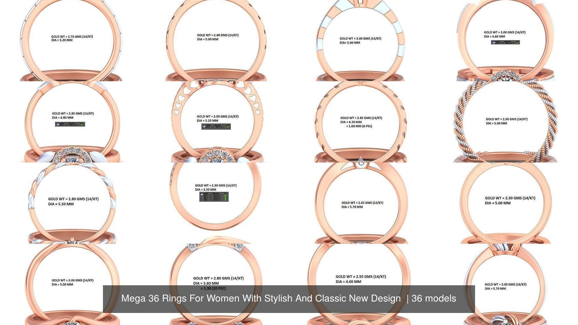 Mega 36 Rings For Women With Stylish And Classic New Design 3D Model Collection_7