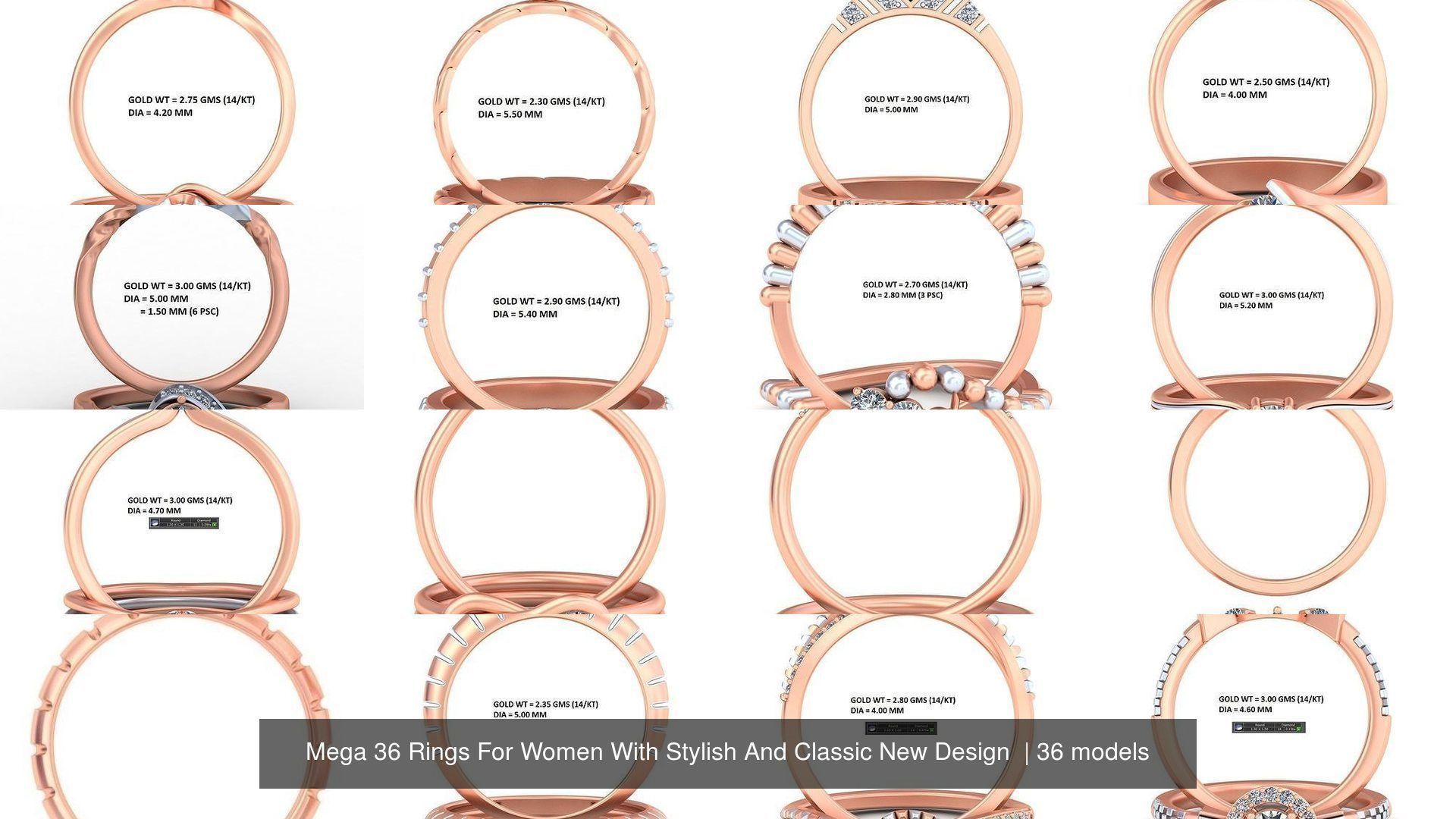 Mega 36 Rings For Women With Stylish And Classic New Design 3D Model Collection_8