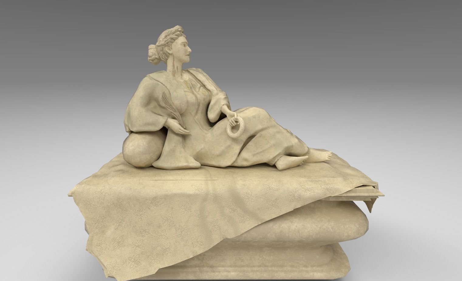 Statue of grieving woman Low-poly 3D model_4
