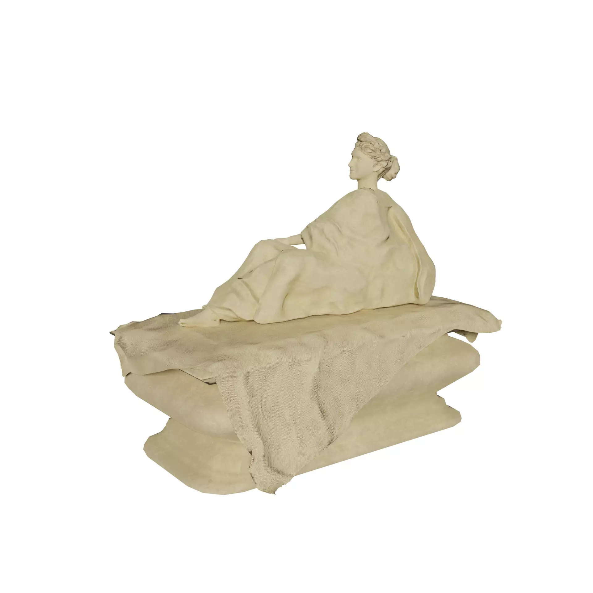 Statue of grieving woman Low-poly 3D model_0