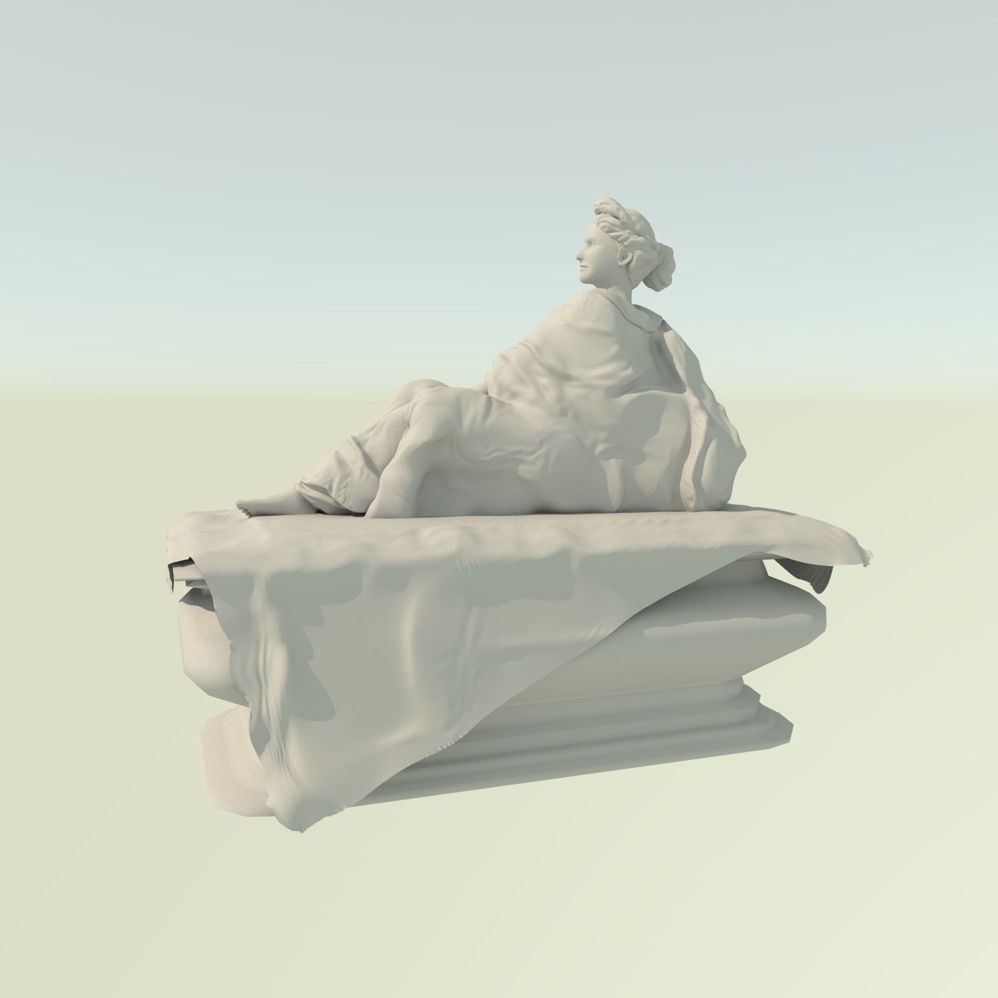 Statue of grieving woman Low-poly 3D model_3