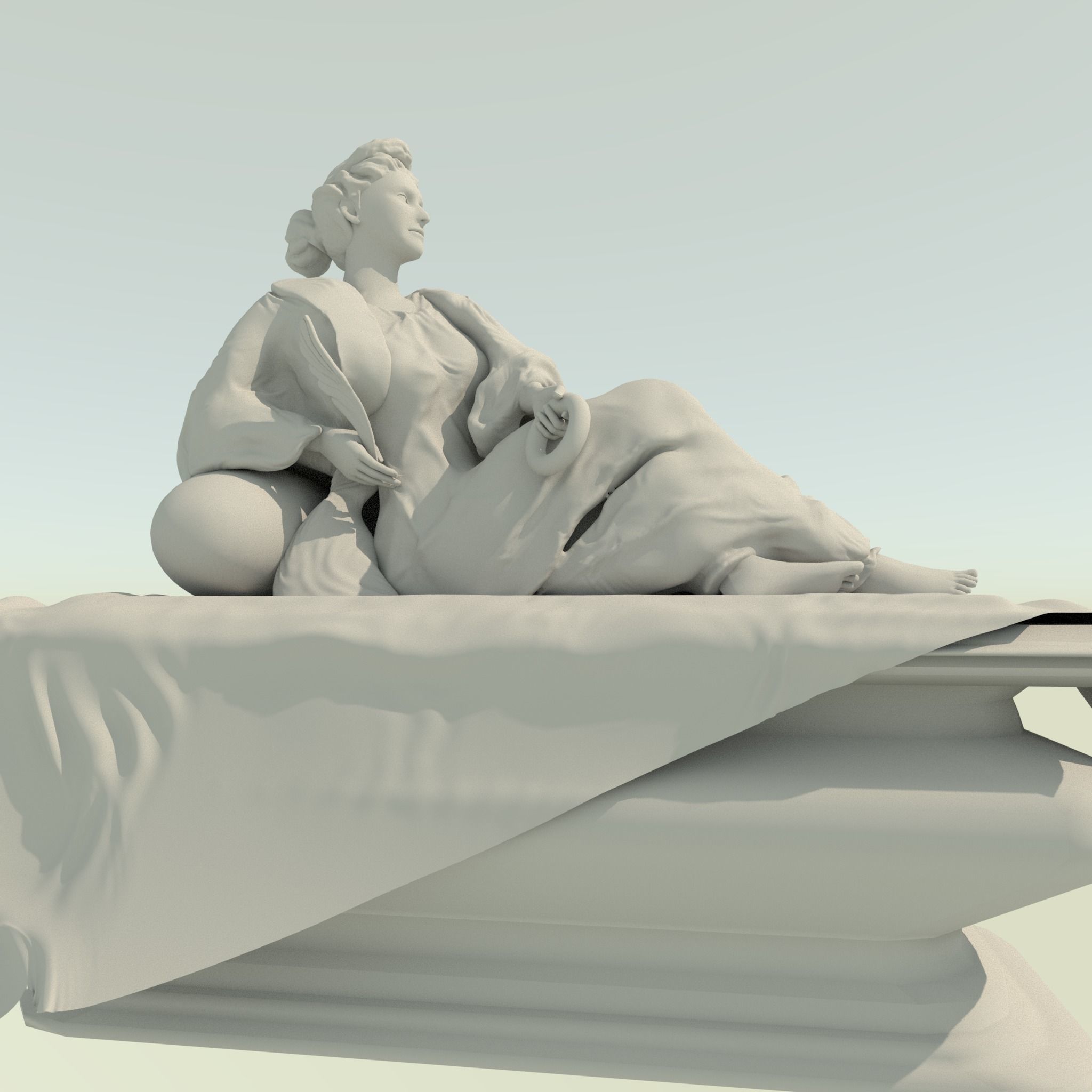 Statue of grieving woman Low-poly 3D model_5