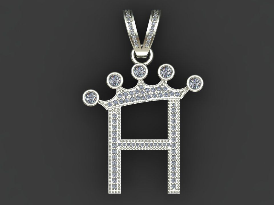 H letter pendant 3D print model_15