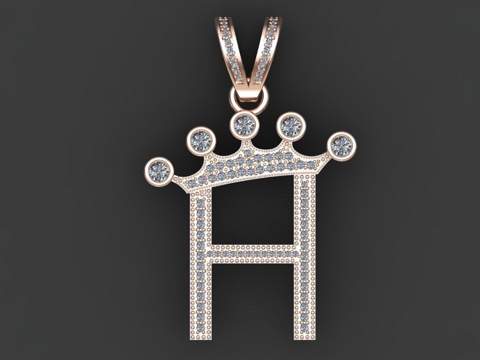 H letter pendant 3D print model_16