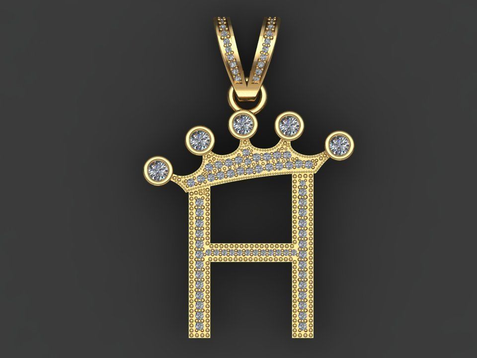 H letter pendant 3D print model_17