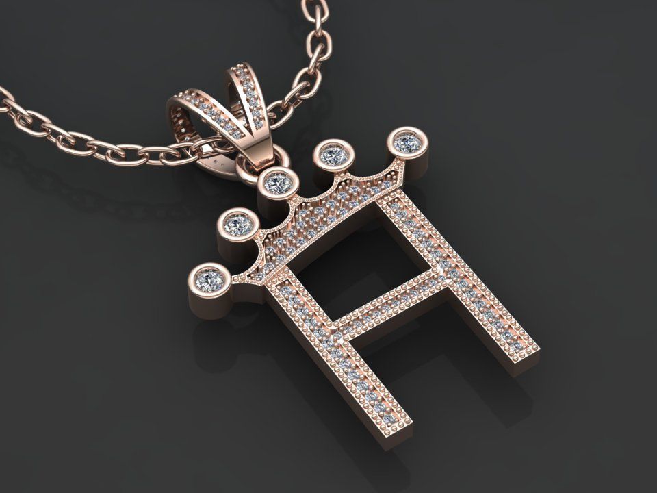 H letter pendant 3D print model_3