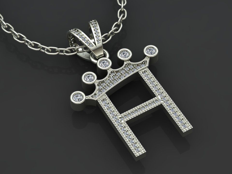 H letter pendant 3D print model_2