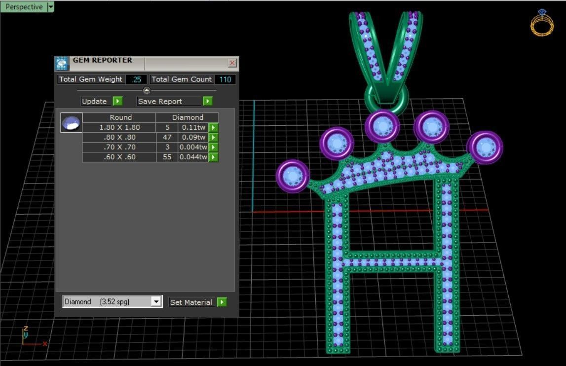 H letter pendant 3D print model_4