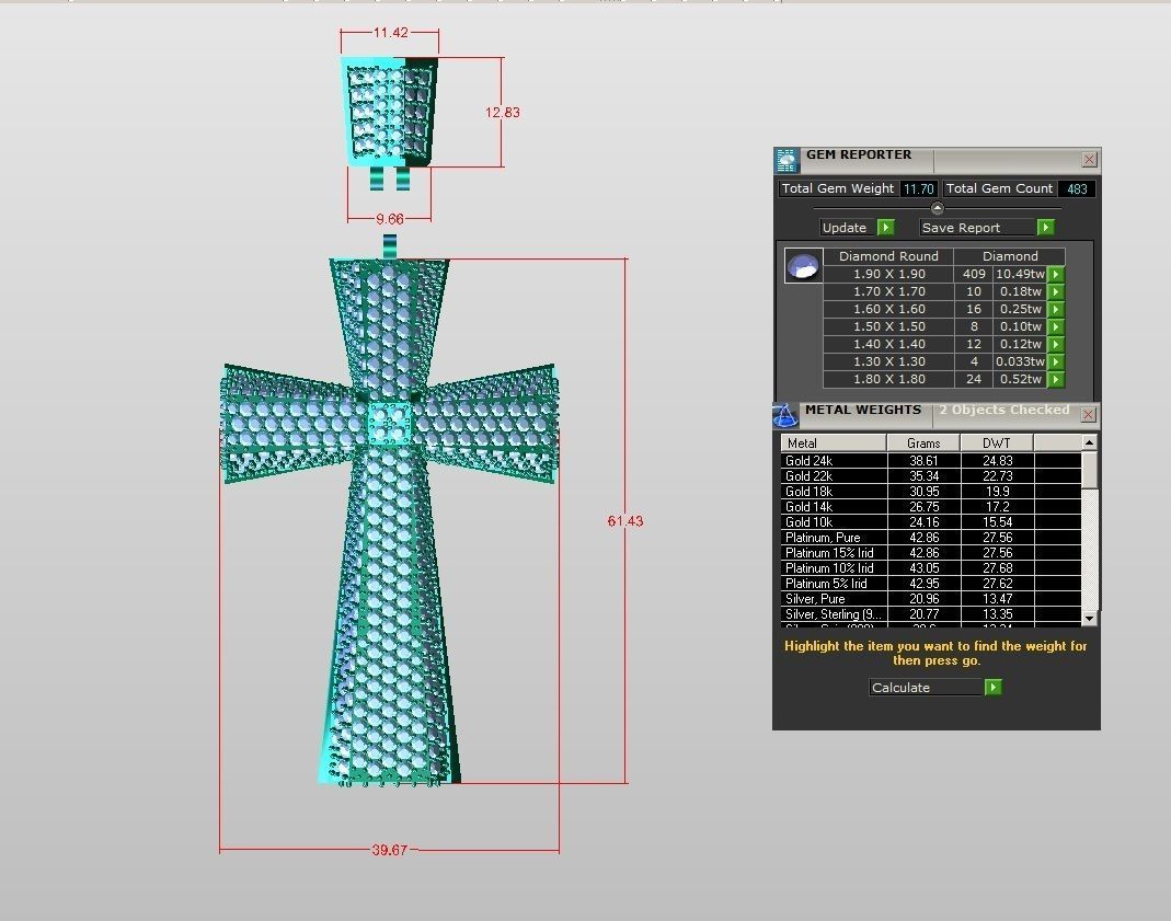 cross round diamond Pendent 01 3D print model_1