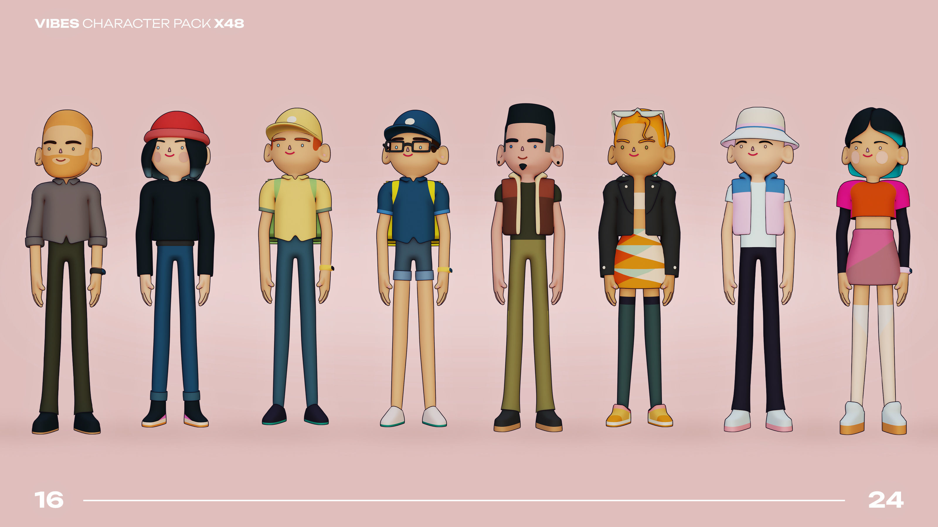 48 Casual Characters Huge Set Rigged Low-poly 3D model_6