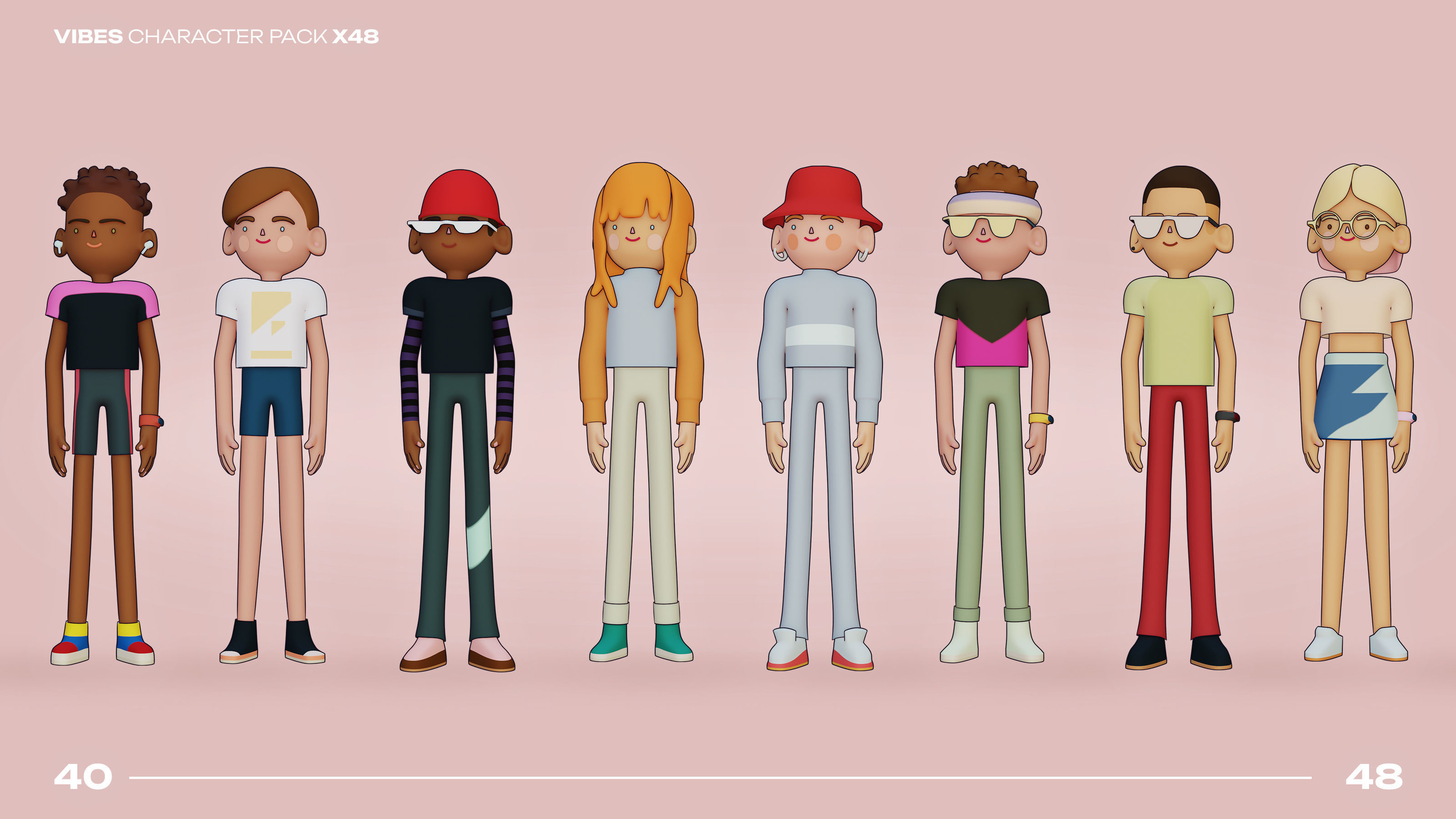 48 Casual Characters Huge Set Rigged Low-poly 3D model_8