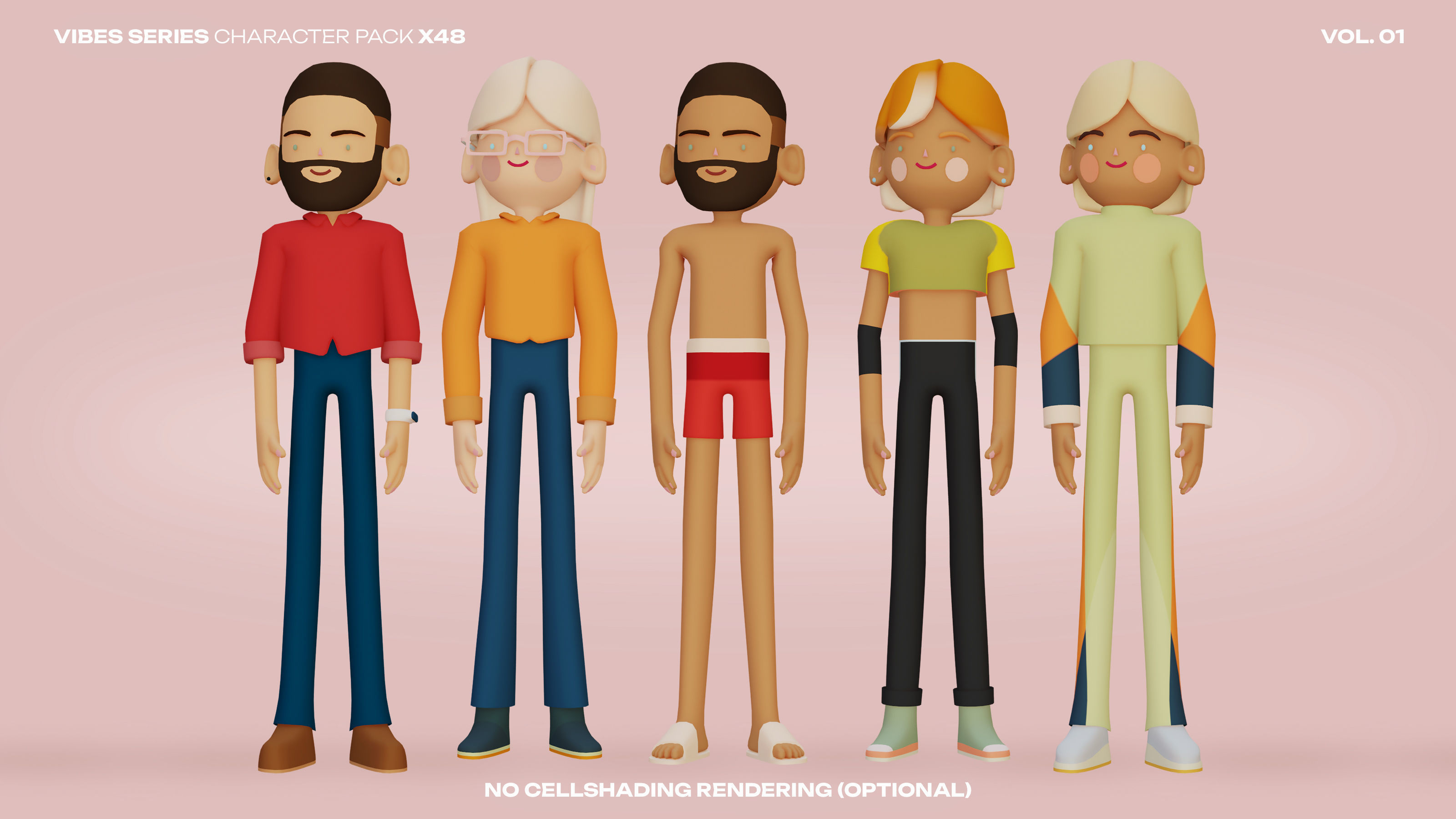 48 Casual Characters Huge Set Rigged Low-poly 3D model_16
