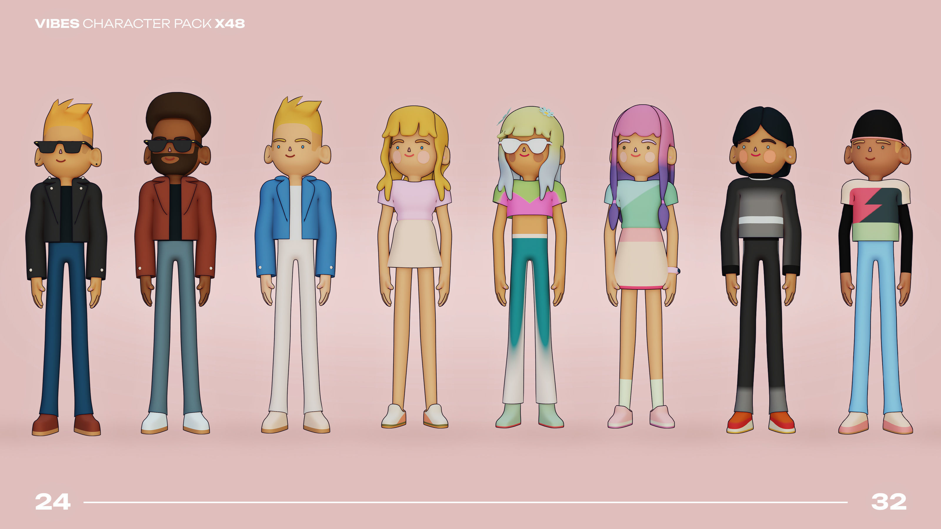 48 Casual Characters Huge Set Rigged Low-poly 3D model_9