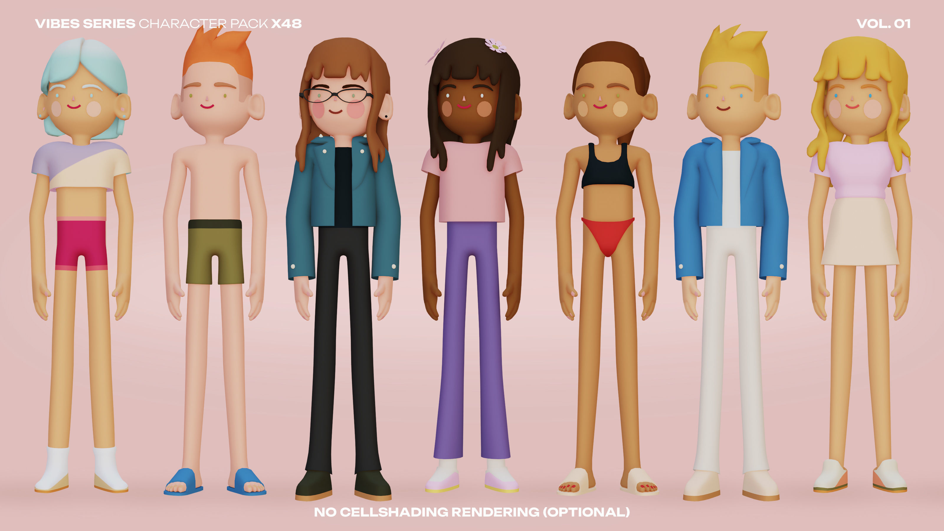 48 Casual Characters Huge Set Rigged Low-poly 3D model_13