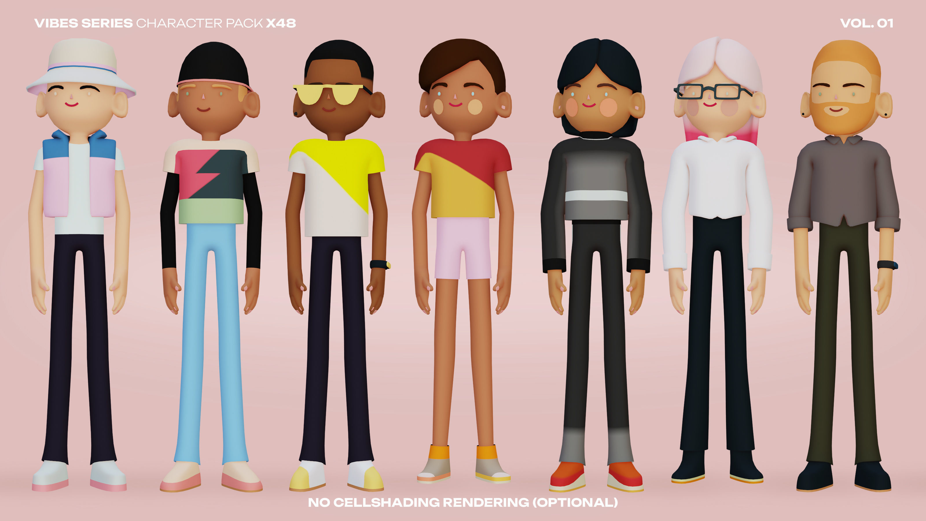 48 Casual Characters Huge Set Rigged Low-poly 3D model_12