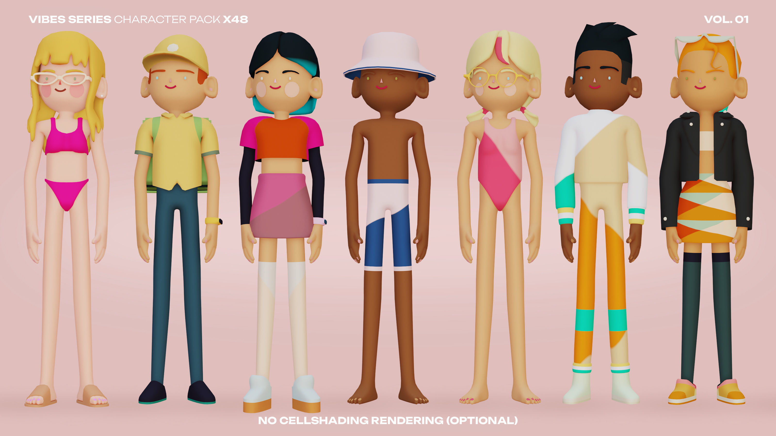 48 Casual Characters Huge Set Rigged Low-poly 3D model_11
