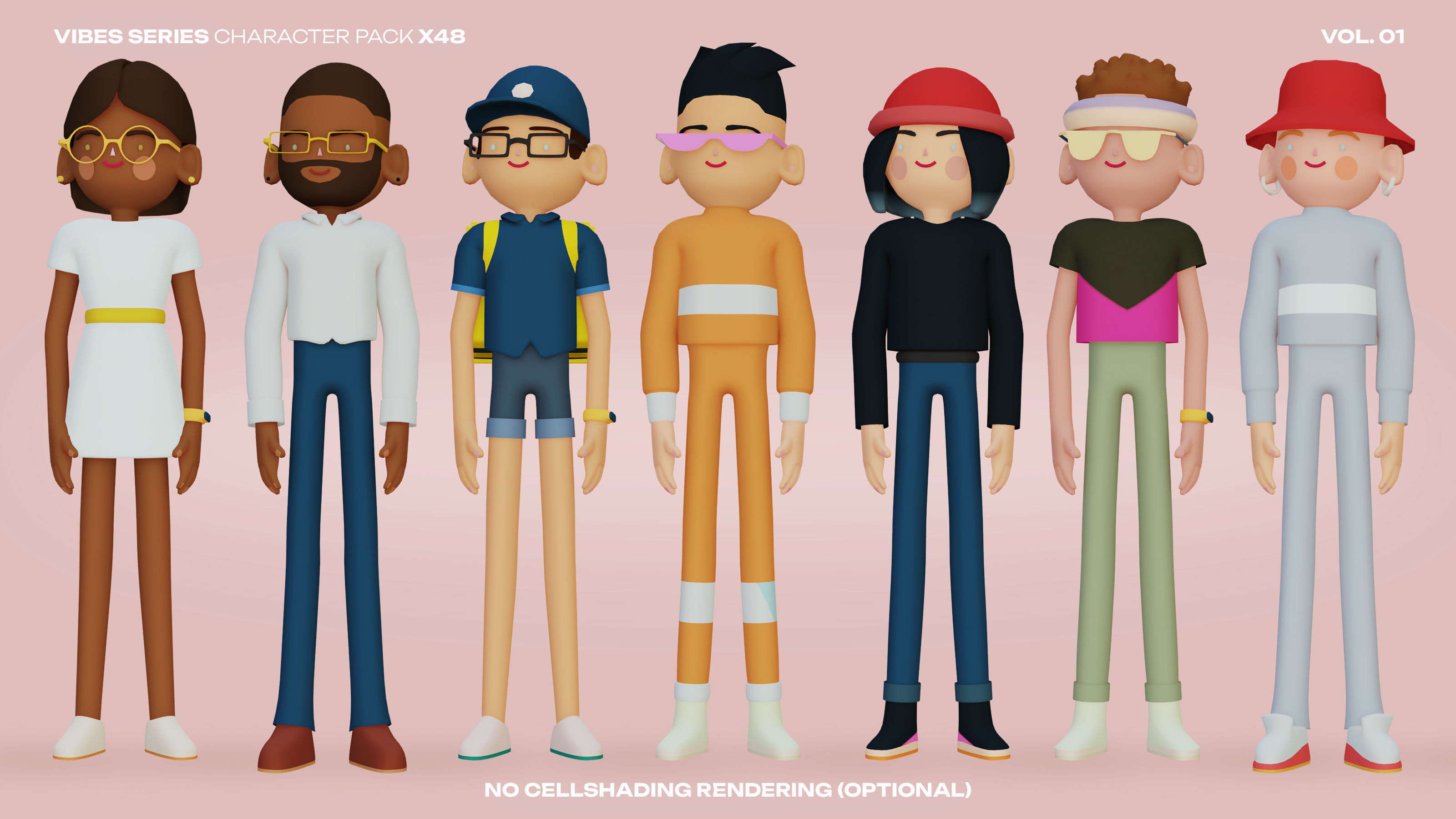 48 Casual Characters Huge Set Rigged Low-poly 3D model_14