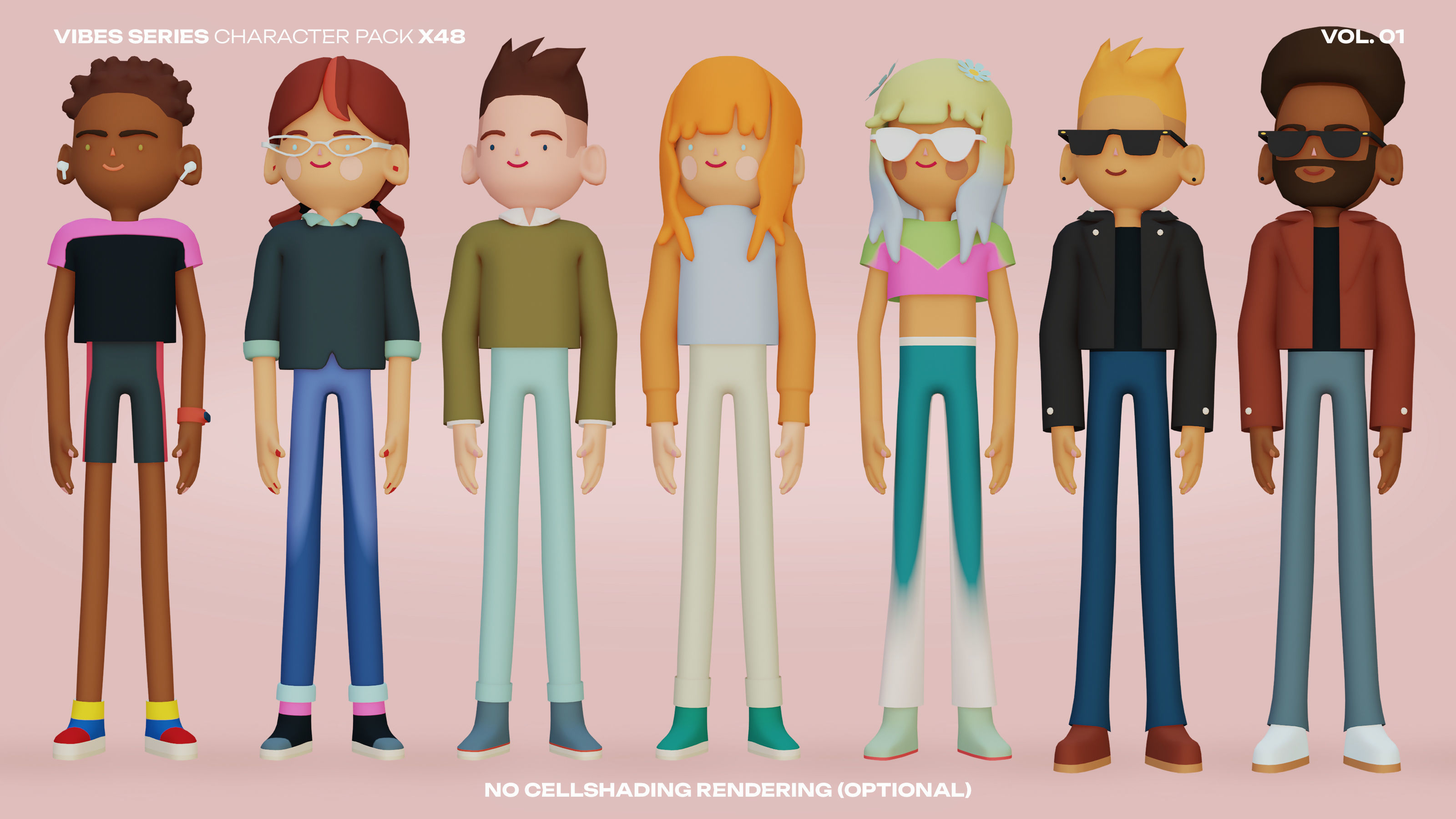 48 Casual Characters Huge Set Rigged Low-poly 3D model_10