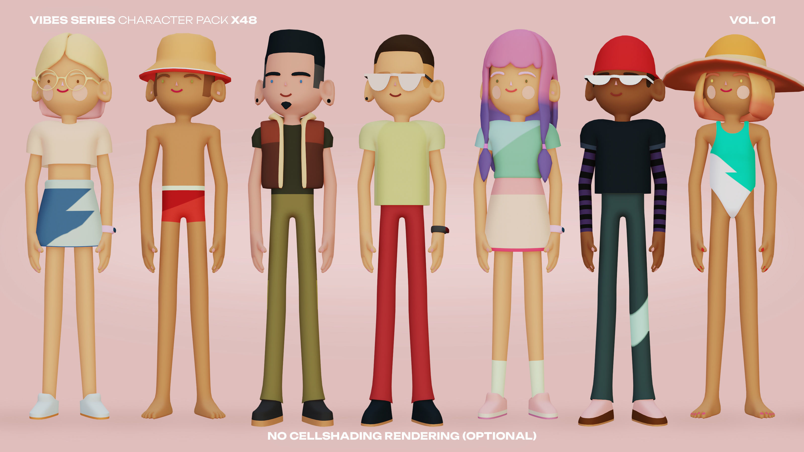 48 Casual Characters Huge Set Rigged Low-poly 3D model_15