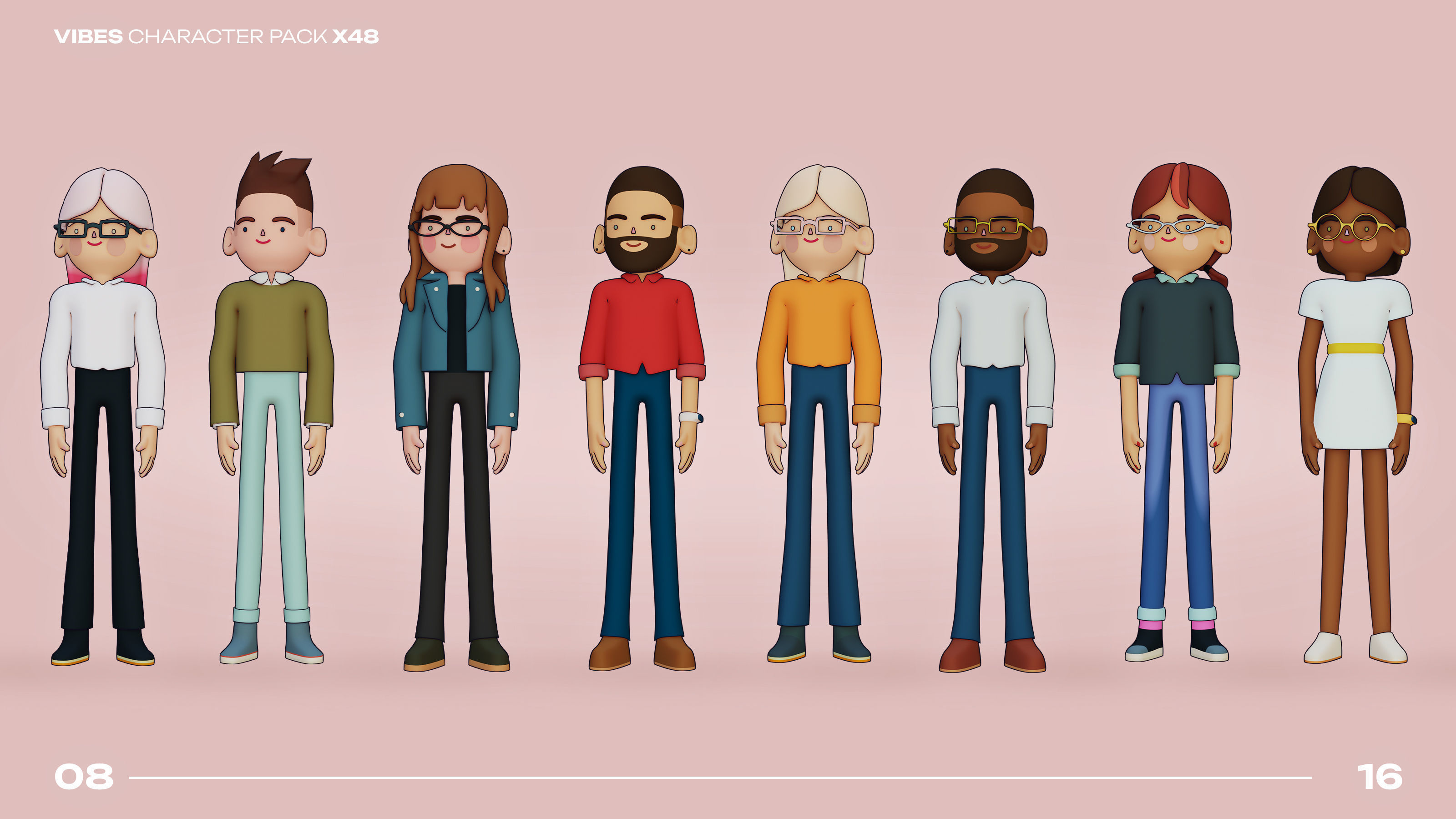48 Casual Characters Huge Set Rigged Low-poly 3D model_5