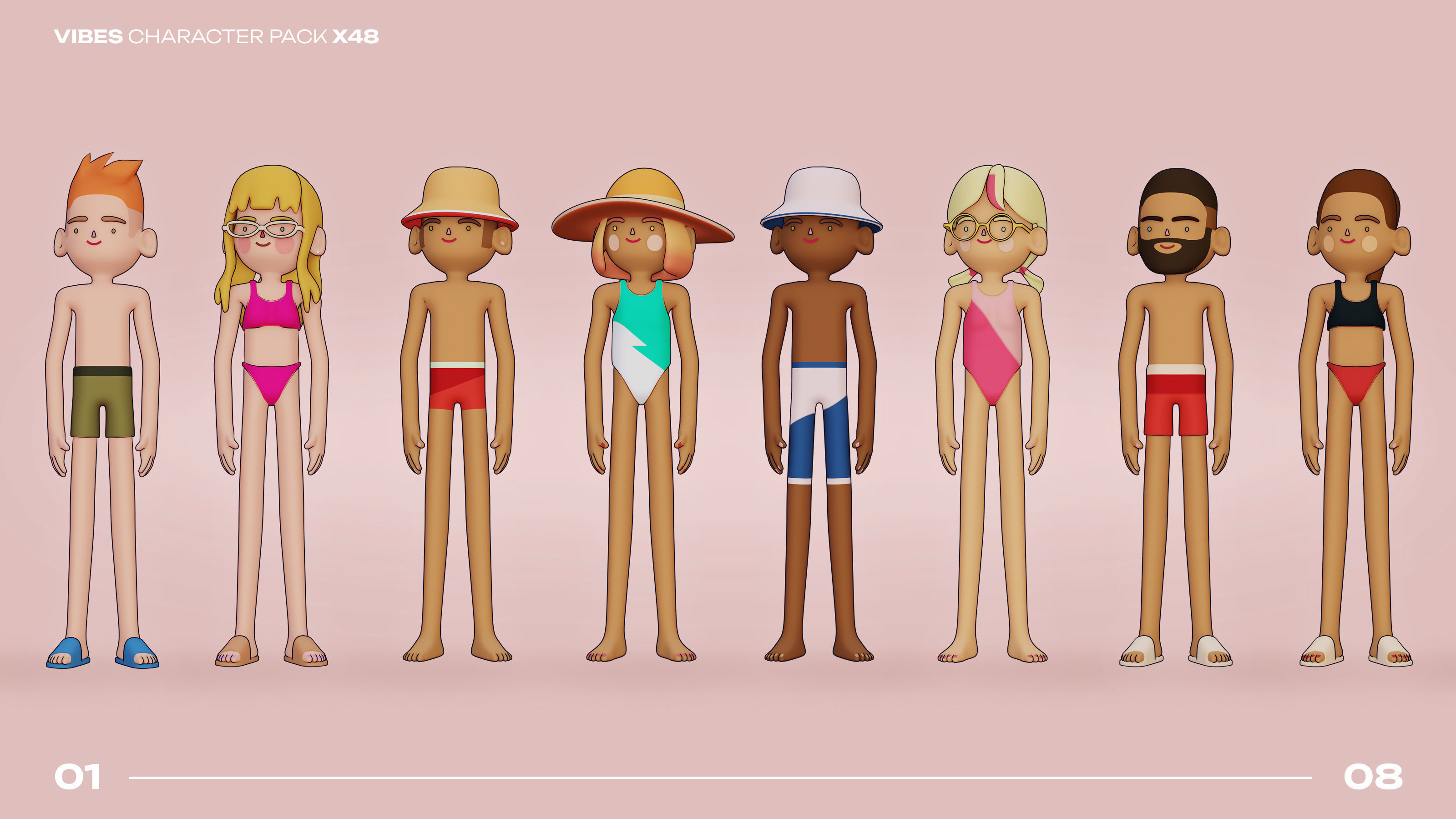 48 Casual Characters Huge Set Rigged Low-poly 3D model_4