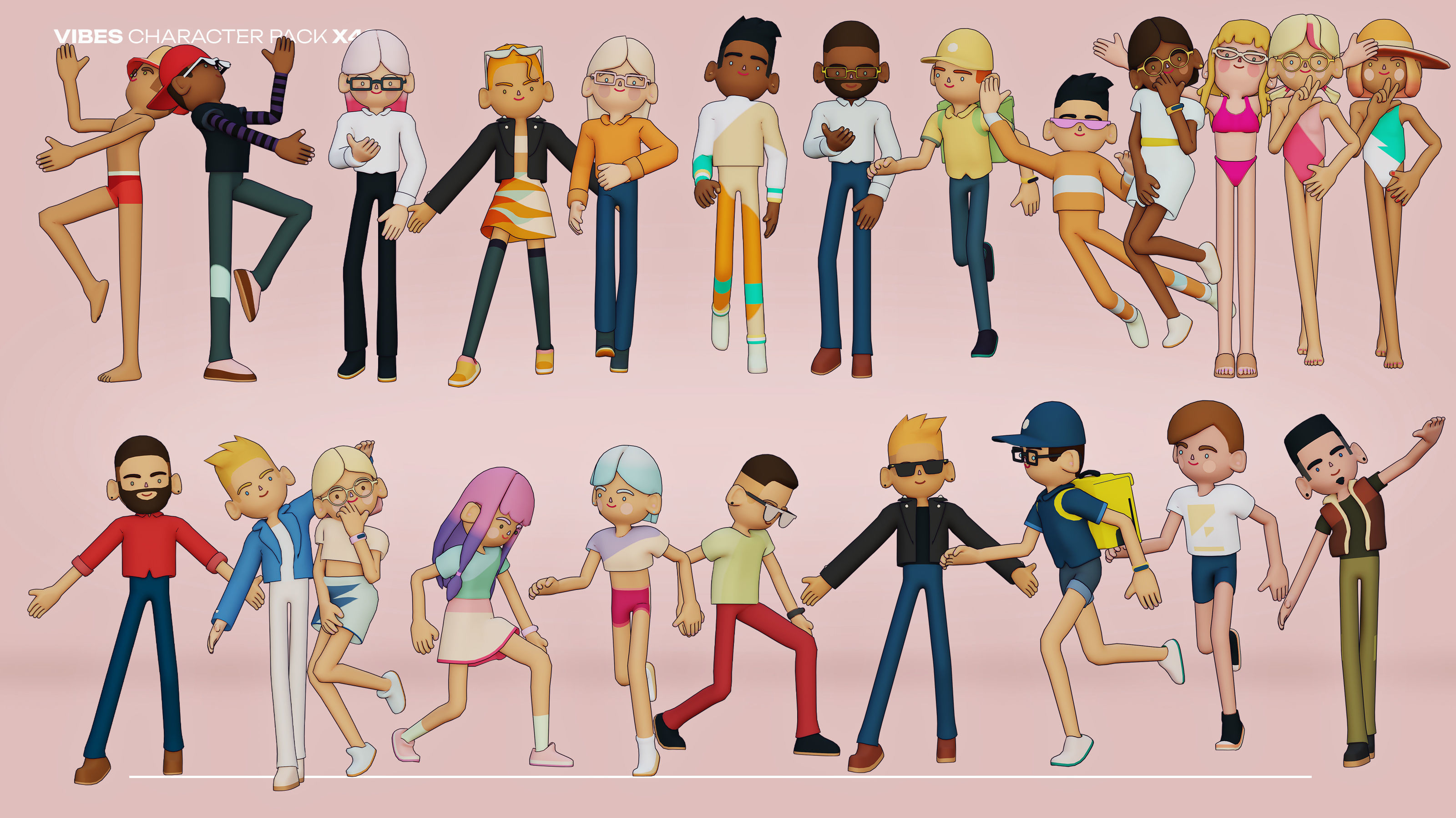 48 Casual Characters Huge Set Rigged Low-poly 3D model_3