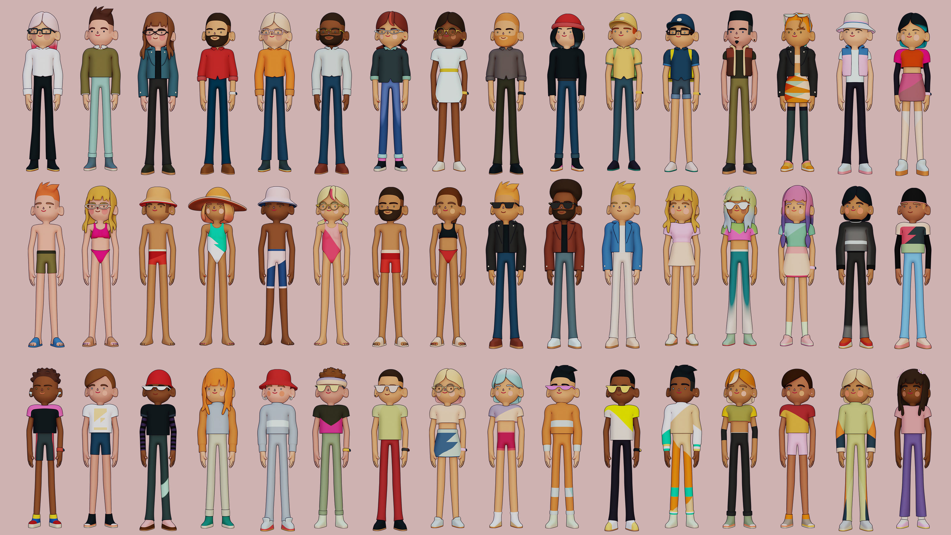 48 Casual Characters Huge Set Rigged Low-poly 3D model_1