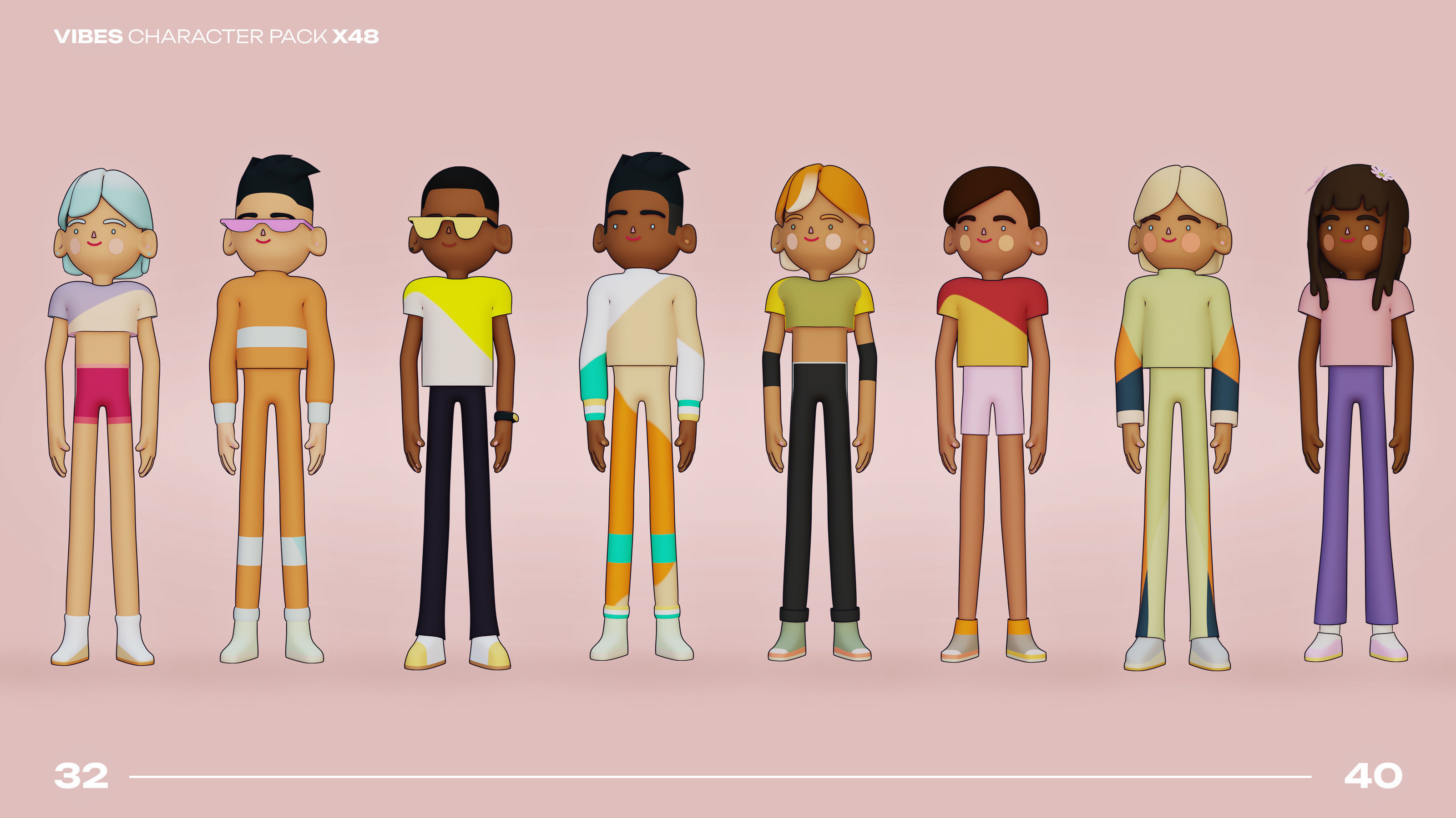 48 Casual Characters Huge Set Rigged Low-poly 3D model_7