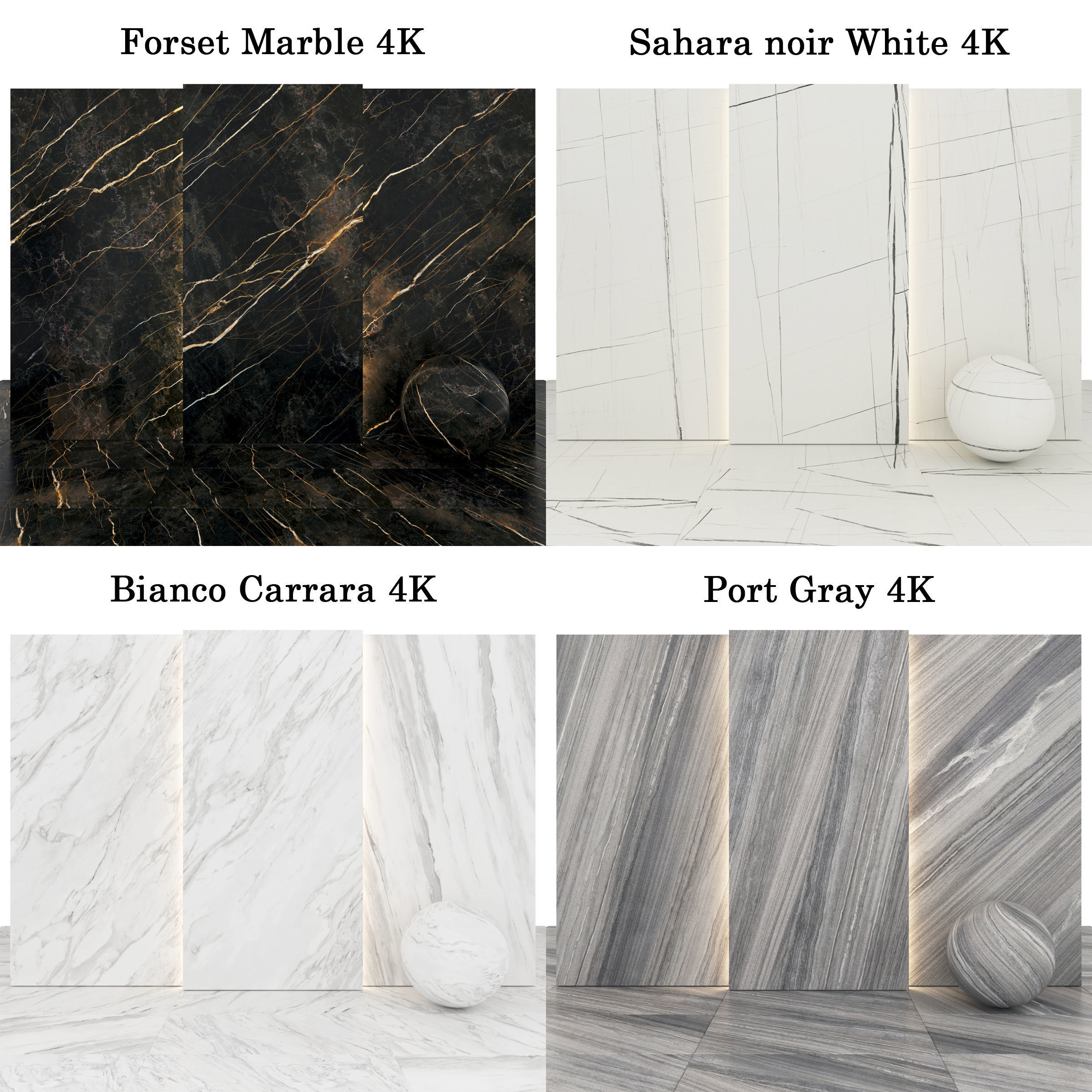 Marble 40 - Carrara-Sahara noir-Forest-Port Gray Texture_1