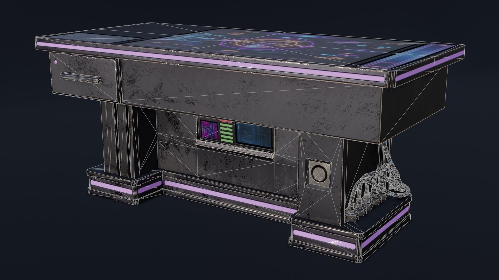 Cyber Table Blue 1 Low-poly 3D model_8