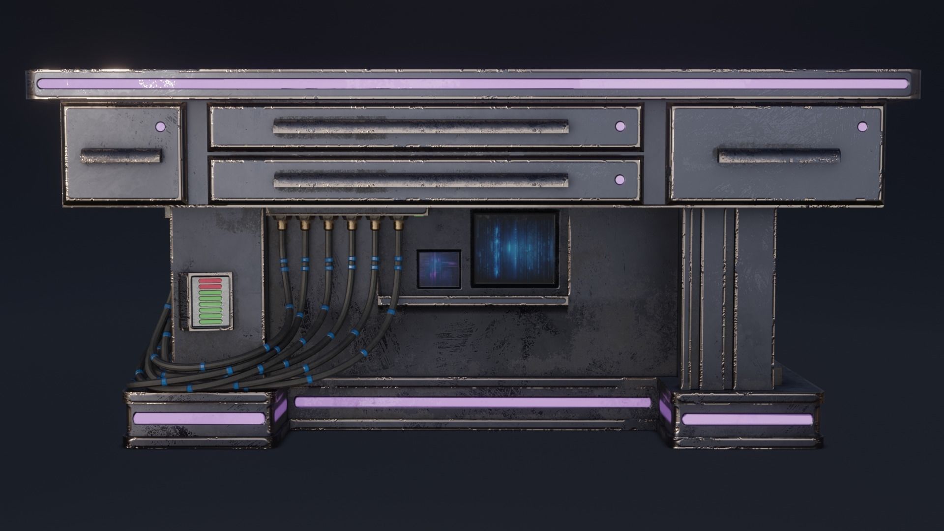 Cyber Table Blue 1 Low-poly 3D model_4