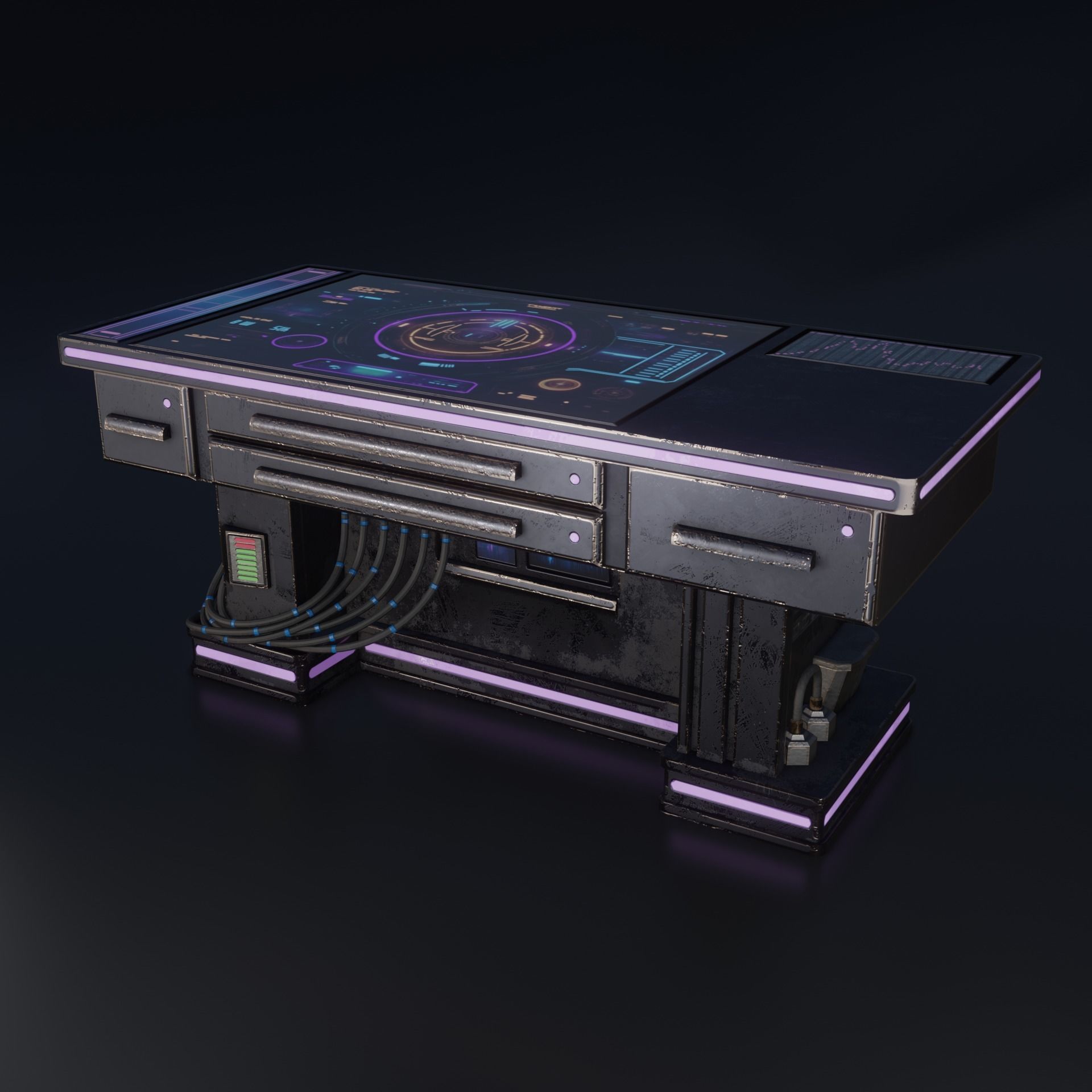 Cyber Table Blue 1 Low-poly 3D model_9