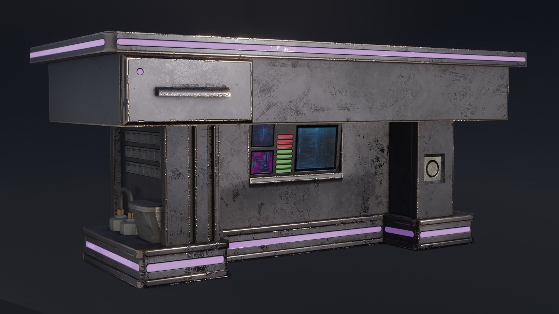 Cyber Table Blue 1 Low-poly 3D model_1