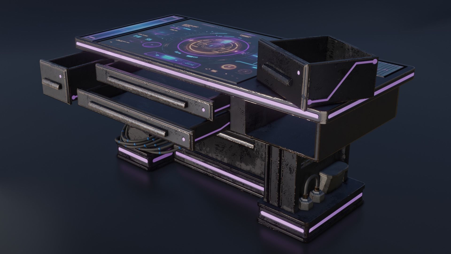 Cyber Table Blue 1 Low-poly 3D model_6