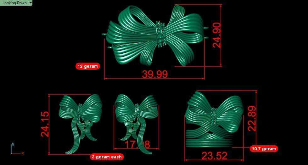 Half set of gold string bowtie 3D print model_3