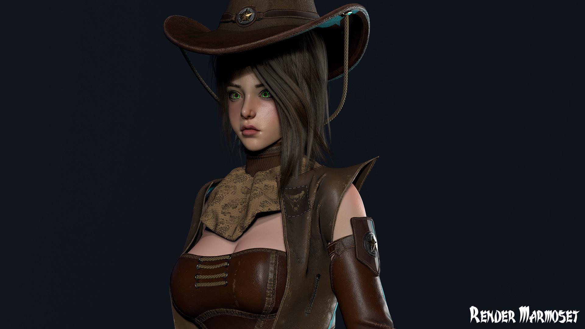 Cowboy Sheriff Girl Modular Low-poly 3D model_6