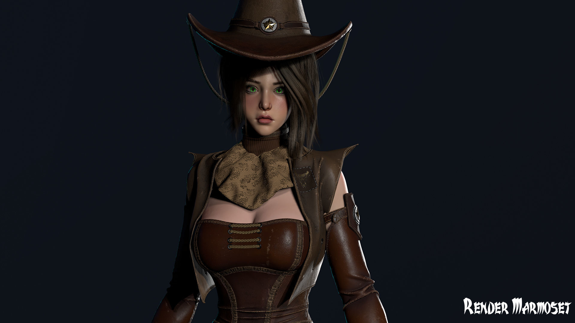 Cowboy Sheriff Girl Modular Low-poly 3D model_4