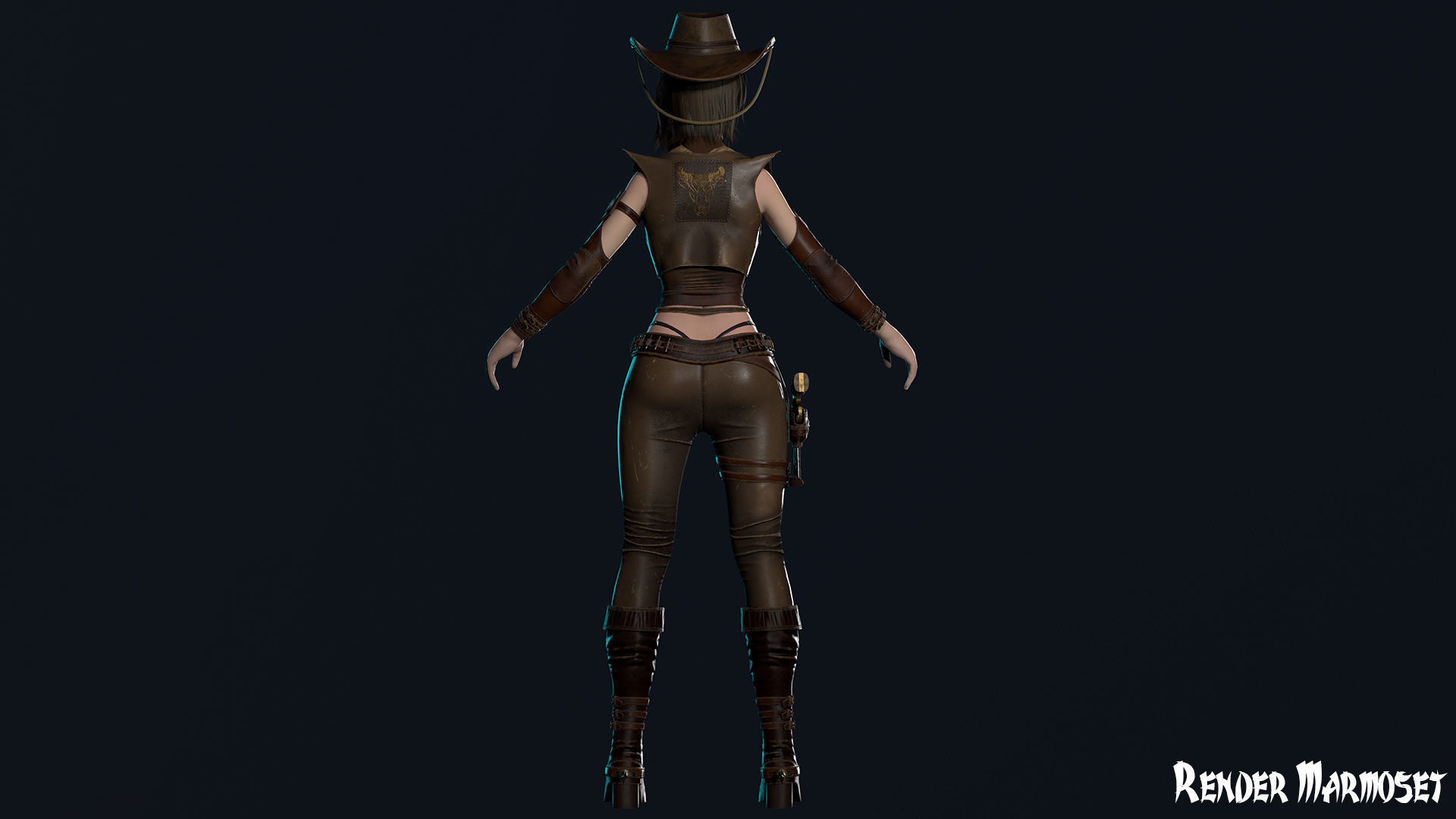 Cowboy Sheriff Girl Modular Low-poly 3D model_11
