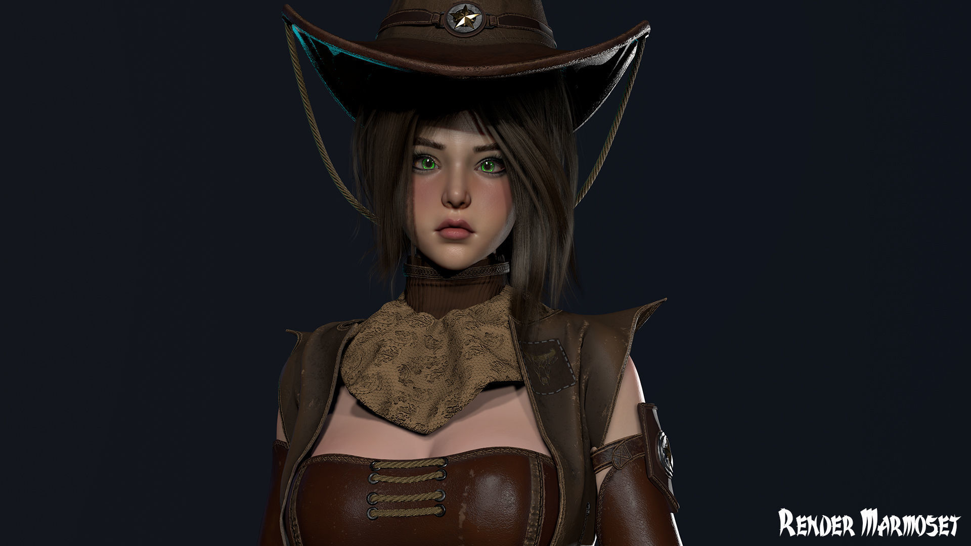 Cowboy Sheriff Girl Modular Low-poly 3D model_5