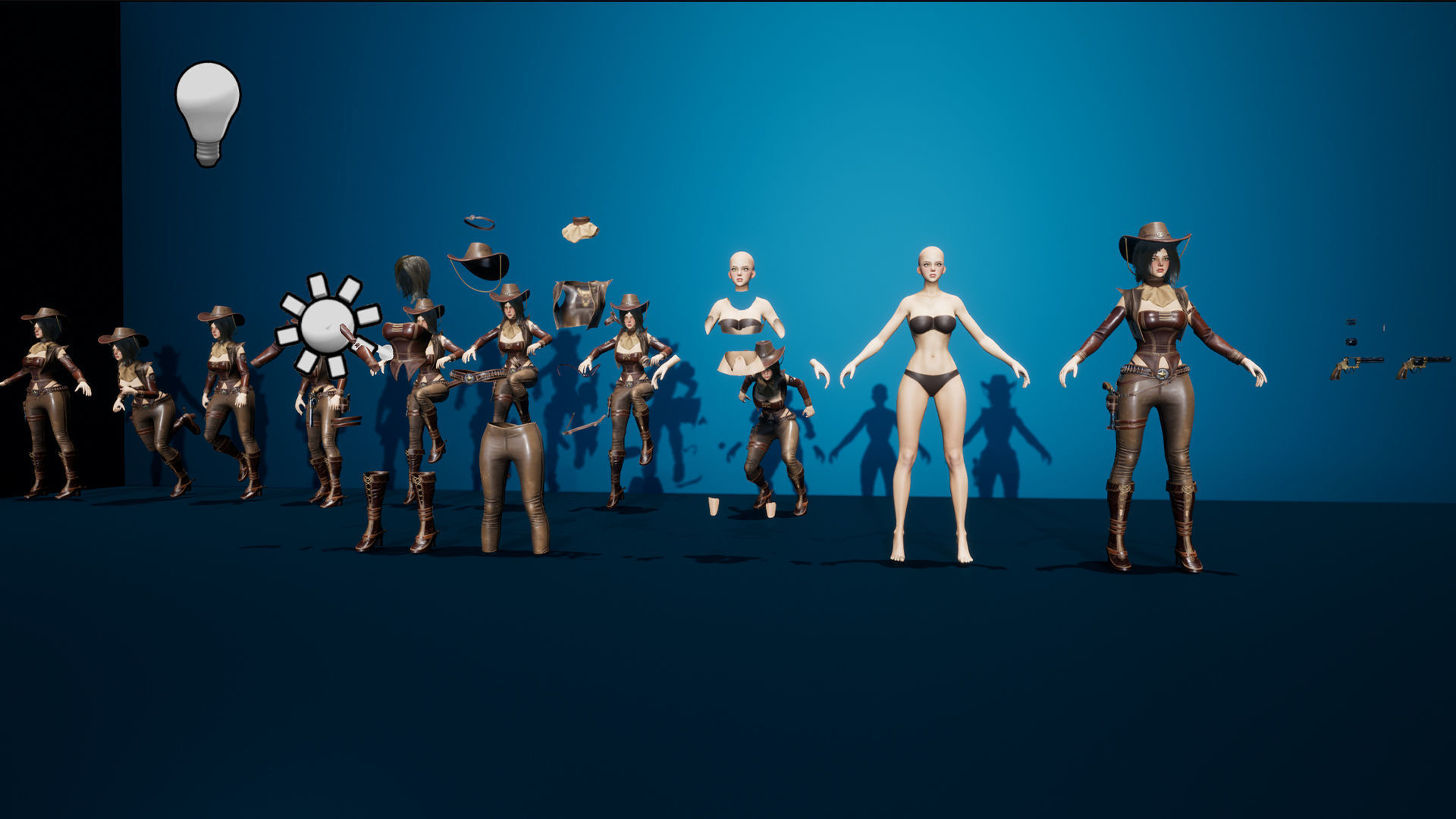 Cowboy Sheriff Girl Modular Low-poly 3D model_13