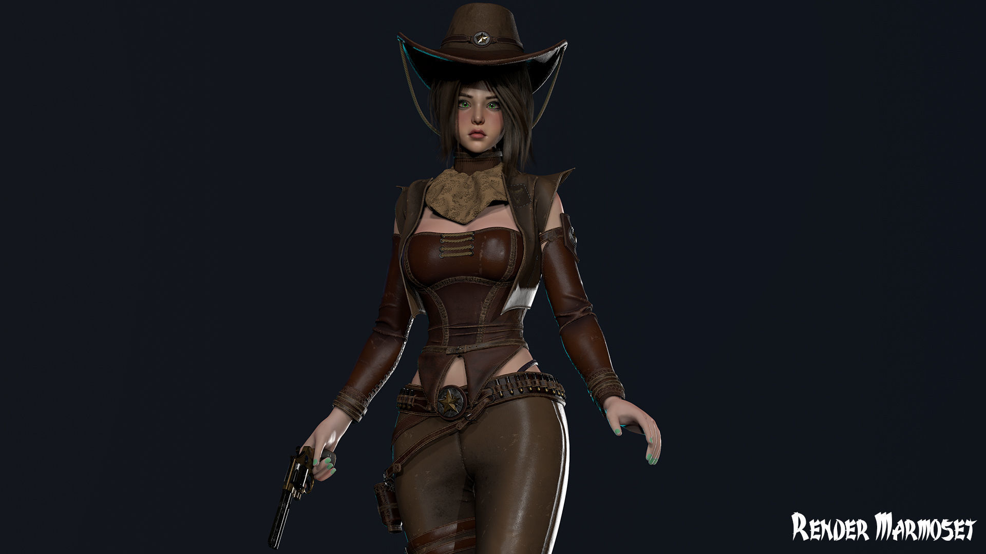 Cowboy Sheriff Girl Modular Low-poly 3D model_7