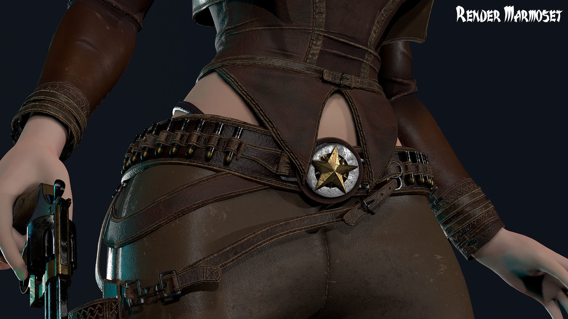 Cowboy Sheriff Girl Modular Low-poly 3D model_9